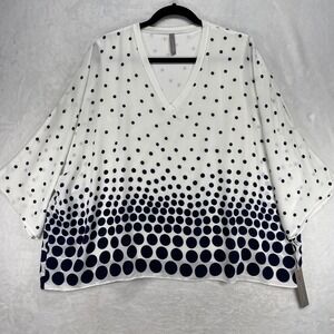 Last Tango Polka Dot Blouse V-Neck 3/4 Sleeve Flowy Top Made in USA Large‎